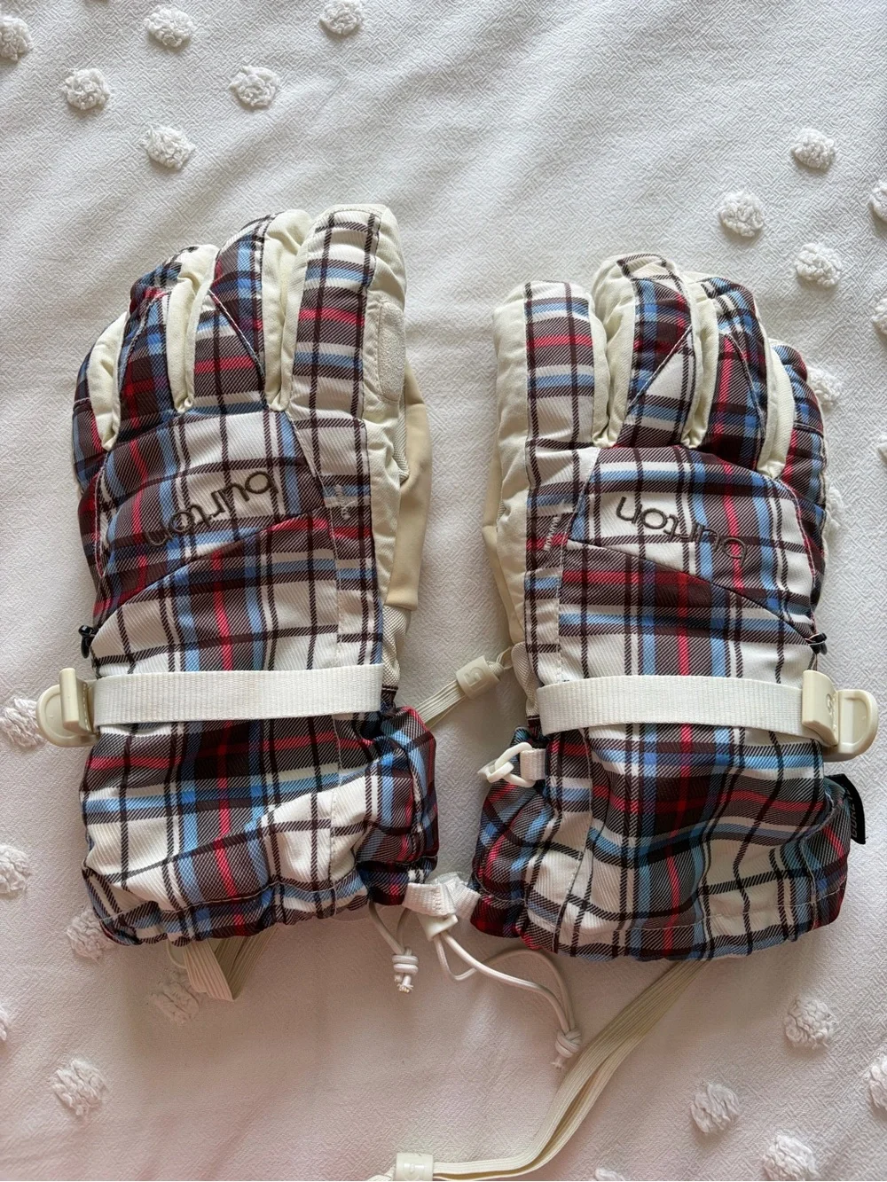 Burton Plaid Insulated Ski Gloves in White, Red, Blue